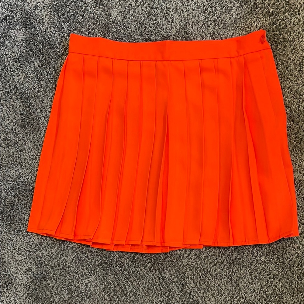 Vibrant Orange Pleated Skirt